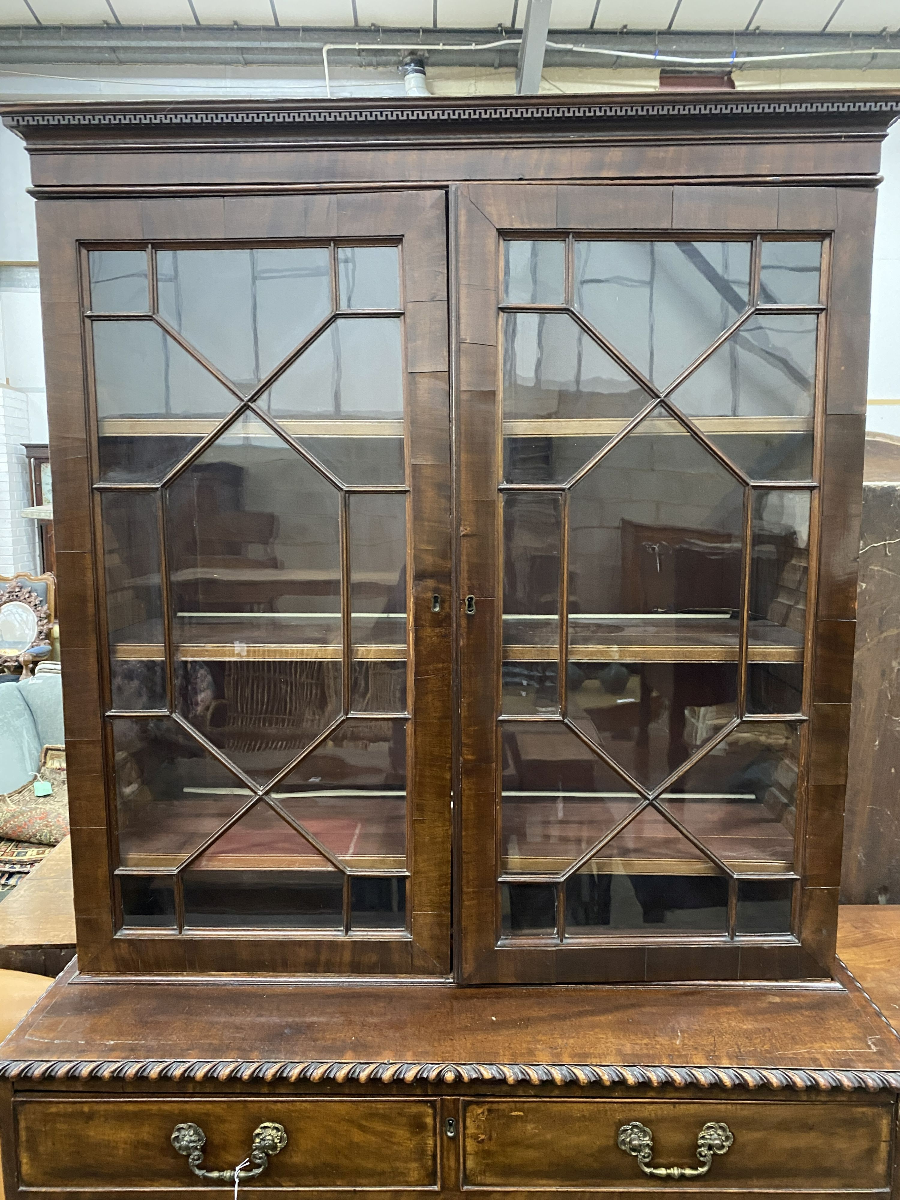 A George III mahogany secretaire bookcase, length 104cm, depth 52cm, height 216cm